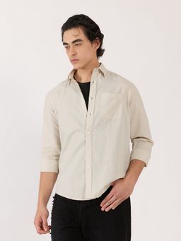Espanshe - Men Cream Solid Casual Shirt