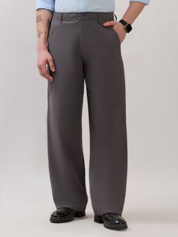 Espanshe - Men Grey Linen Solid Wide Trouser
