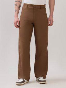 Espanshe - Men Brown Linen Solid Wide Trouser