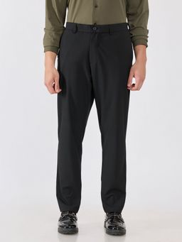 Espanshe - Men Black Polyester Blend Solid Slim Trouser