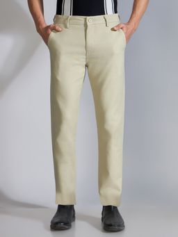 Espanshe - Men Yellow Cotton Blend Solid Slim Trouser