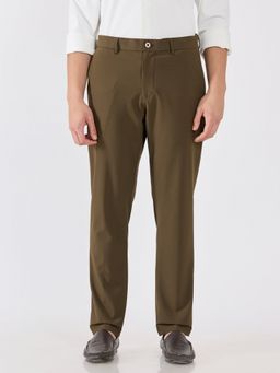 Espanshe - Men Olive Polyester Blend Solid Slim Trouser