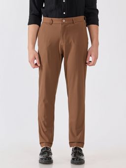 Espanshe - Men Brown Polyester Blend Solid Slim Trouser