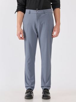 Espanshe - Men Grey Polyester Blend Solid Slim Trouser