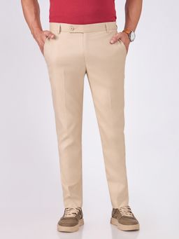 Espanshe - Men Beige Polyester Blend Solid Skinny Trouser