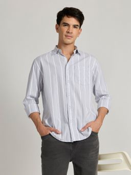 Espanshe - Men Grey Stripes Casual Shirt
