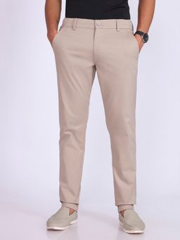 Espanshe - Men Beige Cotton Solid Skinny Trouser