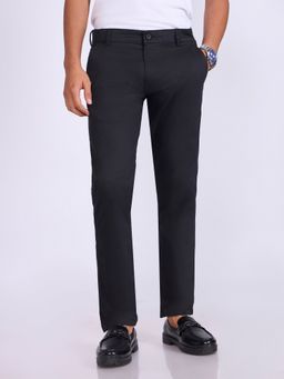 Espanshe - Men Black Cotton Solid Skinny Trouser