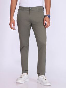 Espanshe - Men Green Cotton Solid Skinny Trouser
