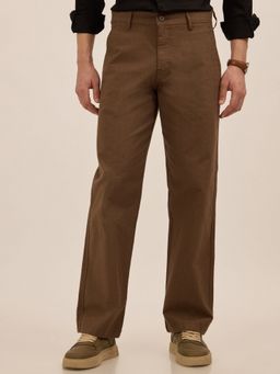 Espanshe - Men Brown Cotton Blend Solid Wide Trouser