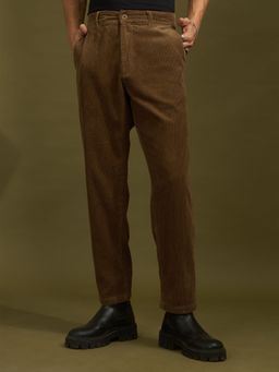 Espanshe - Men Brown Cotton Solid Slim Trouser