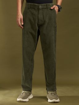 Espanshe - Men Green Cotton Solid Slim Trouser