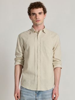 Espanshe - Men Green Stripes Casual Shirt