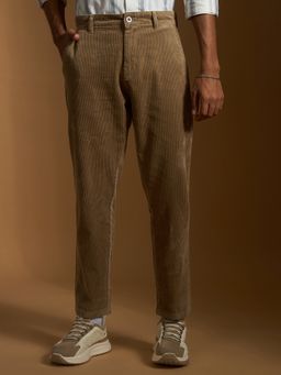 Espanshe - Men Brown Cotton Solid Slim Trouser