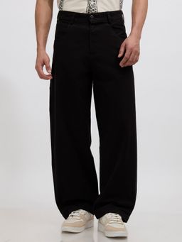 Espanshe - Men Black Cotton Blend Solid Straight Trouser