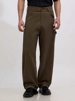 Espanshe - Men Green Cotton Blend Solid Straight Trouser