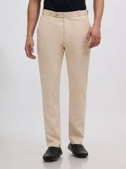Espanshe - Men Beige Polyester Blend Solid Skinny Trouser