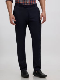 Espanshe - Men Navy Blue Polyester Blend Solid Skinny Trouser
