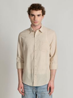 Espanshe - Men Cream Stripes Casual Shirt