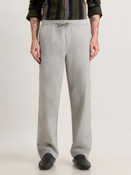 Espanshe - Men Grey Cotton Solid Straight Trouser