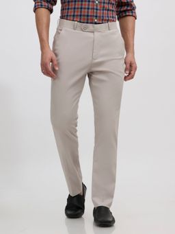 Espanshe - Men Beige Polyester Blend Solid Skinny Trouser