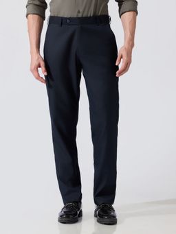 Espanshe - Men Blue Polyester Blend Solid Slim Trouser