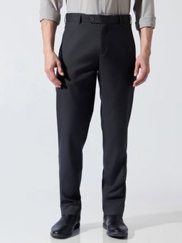 Espanshe - Men Black Polyester Blend Solid Slim Trouser