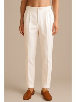 ETHNIC BAY - Men Off White Modal Solid Straight Trouser