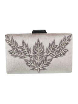 Mochi - Silver Floral Cotton Clutch