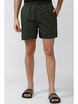 Peter England - Men Green Print Regular Fit Casual Shorts