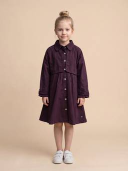 ELLE - Girls Regular Fit Purple Solid Pure Cotton Dress