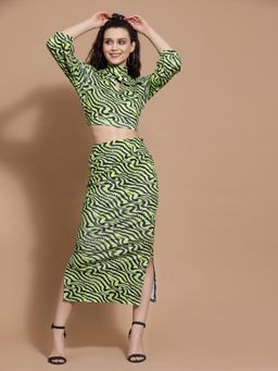 KASSUALLY - Printed High Neck Top with Skirt (Set of 2)