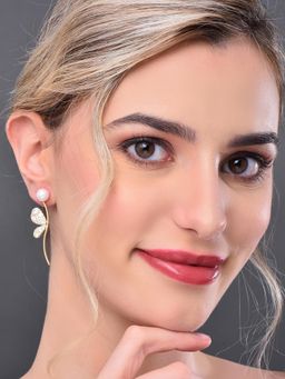 REENISAA - White Copper Stones Pair Of Earrings