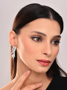 REENISAA - White Copper Stones Pair Of Earrings