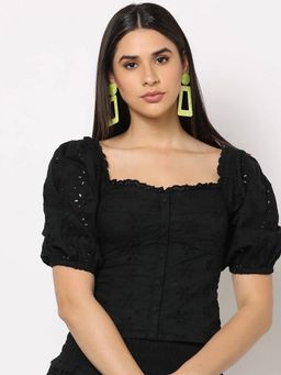 GAP - Women's Square Neck Short Sleeve Black Top