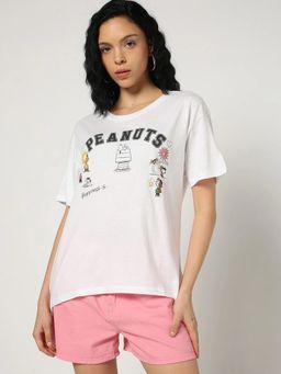 GAP - Women'S White Cotton Crew Neck Graphic Relaxed Fit T-Shirt