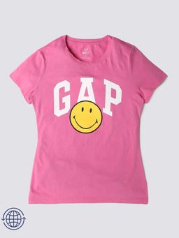 GAP - Women'S Pink Cotton Crew Neck Typography Relaxed Fit T-Shirt