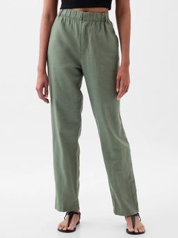 GAP - Women Olive Cotton Blend Plain Relaxed Fit Pant