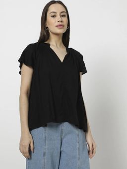 GAP - Women's V-Neck Short Sleeves Black Top