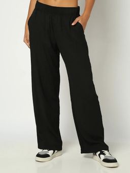 GAP - Women Black Viscose Rayon Plain Flared Fit Pant