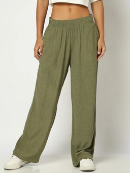 GAP - Women Olive Rayon Textured Relaxed Fit Pant