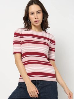 GAP - Women's Horizontal Stripes Short Sleeves Round Neck Pink Top