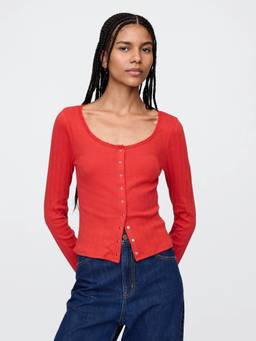 GAP - Women's Solid Full Sleeves Round Neck Red Top