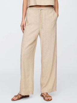 GAP - Women Beige Linen Plain Relaxed Fit Pant