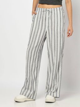 GAP - Women Grey Linen Stripes Relaxed Fit Pant