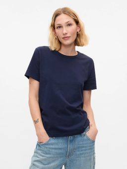 GAP - Women'S Navy Blue Cotton Crew Neck Plain Regular Fit T-Shirt