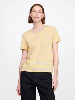 GAP - Women'S Yellow Cotton Crew Neck Stripes Regular Fit T-Shirt