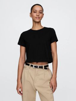 GAP - Women'S Black Cotton Crew Neck Plain Relaxed Fit T-Shirt