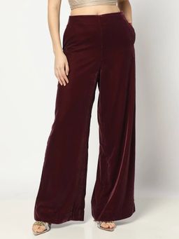 GAP - Women Wine Polyester Plain Relaxed Fit Pant