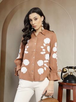 Gipsy - Intricate Machine Embroidery Tan Shirt
